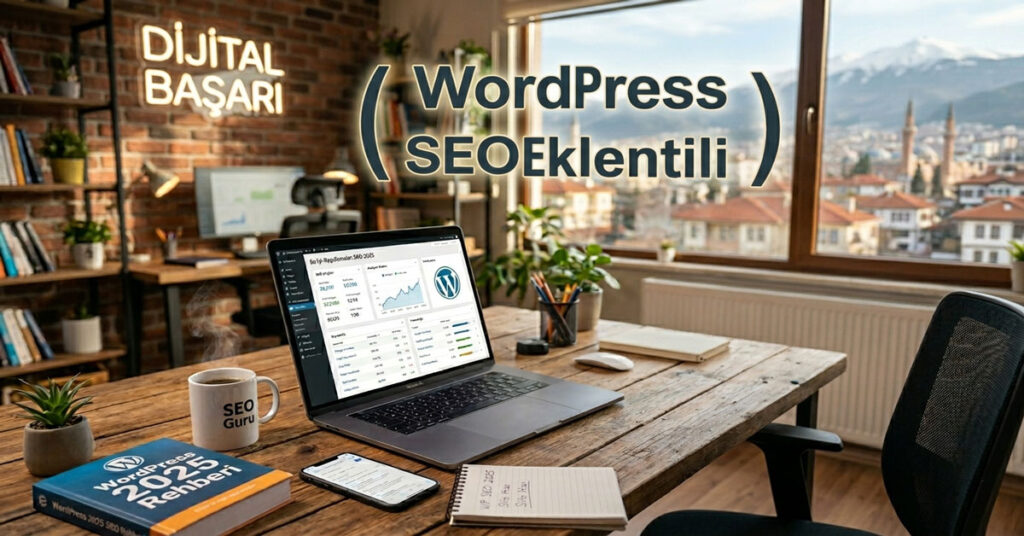 WordPress 2026 SEO rehberi ve en iyi web sitesi optimizasyon tekniklerini gösteren görsel grafik.