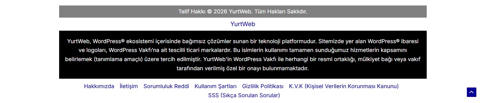 YurtWeb web sitesi yasal sayfalar, gizlilik politikası, kullanım şartları ve şeffaflık alanı.
