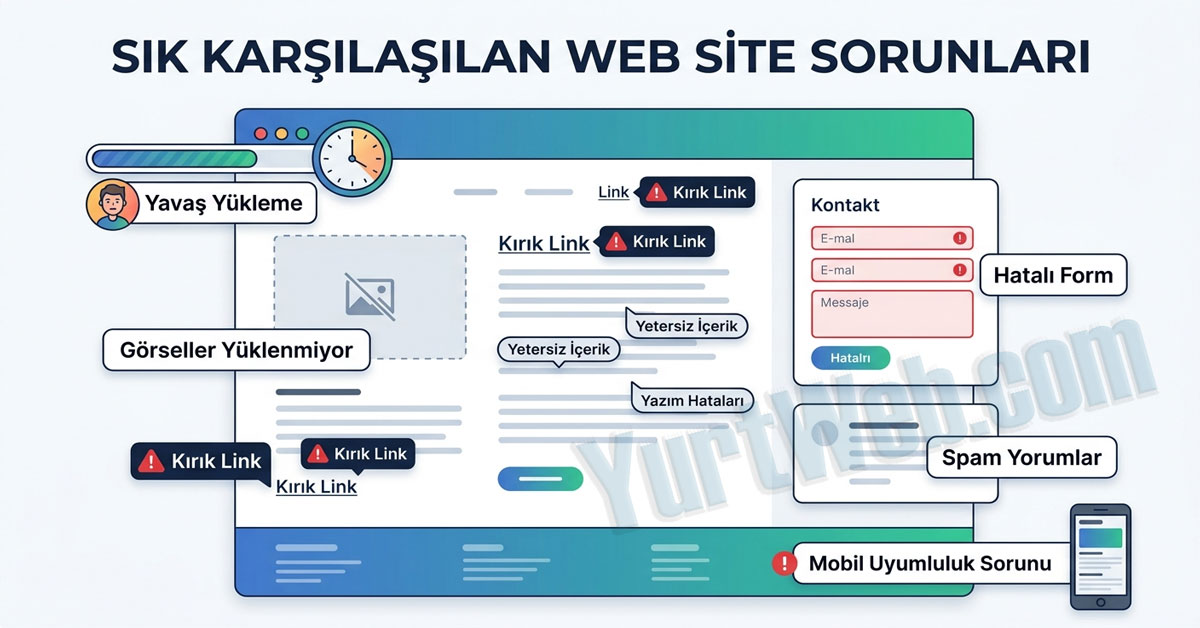 Sürekli Karşımıza Çıkan Web Site Problemleri? hahhında geniş bilgi şeması.