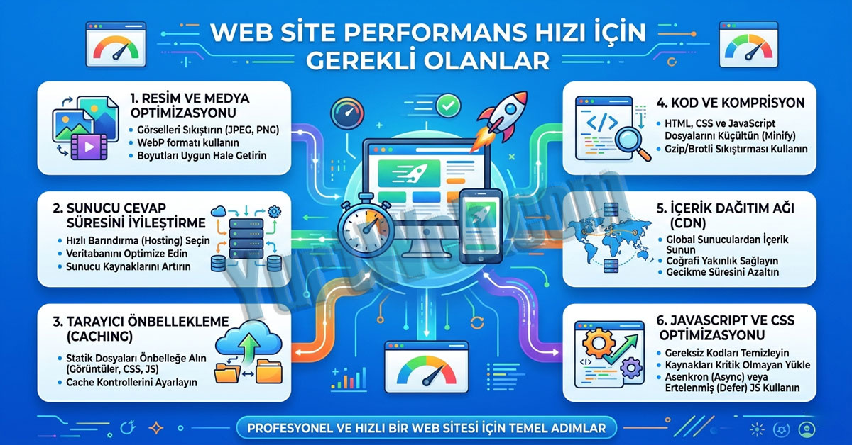 Web Site Performans'ının Yüksek Olması İçin Gerekli Bilgiler adlı şeması.