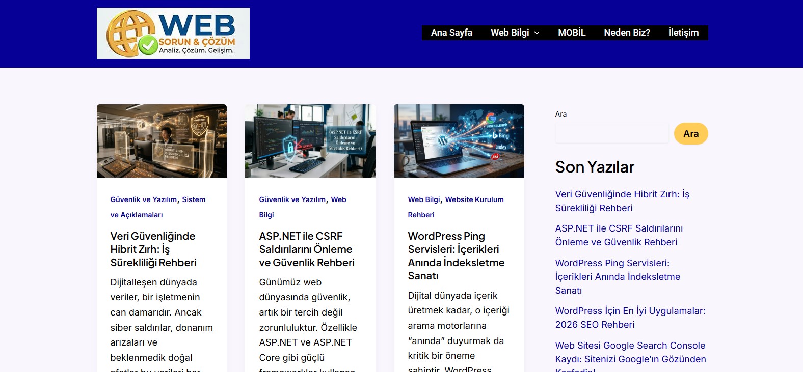 YurtWeb ana sayfa görünümü ve profesyonel web sitesi tasarım yapısı.